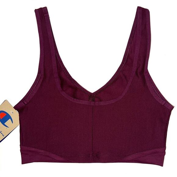 NWT Champion Ribbed V-Neck Sport Bra in Dark Berry - Picture 2 of 6